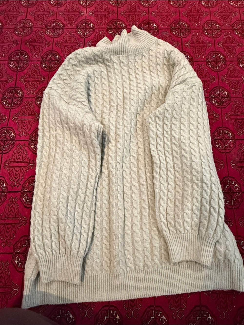 Teens Cable Knit Cream Sweater - Classic Mock Neck